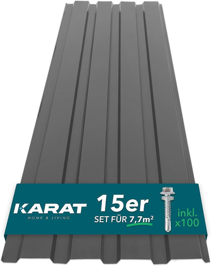 KARAT Trapezblech 15 Stück 115 x 45 cm, verzinktes Stahlblech Grau mit Trapezprofil für Wand und Dach