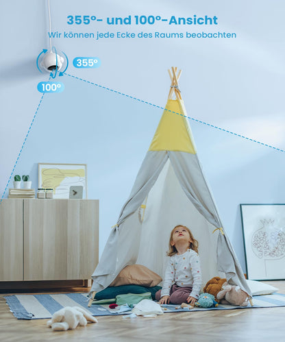ieGeek Baby 5 Babyphone mit Kamera, 2,5K WLAN, 5,5 Zoll, PTZ 360°