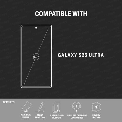 TORRO Lederhülle für Samsung Galaxy S25 Ultra, Standfunktion, Schwarz