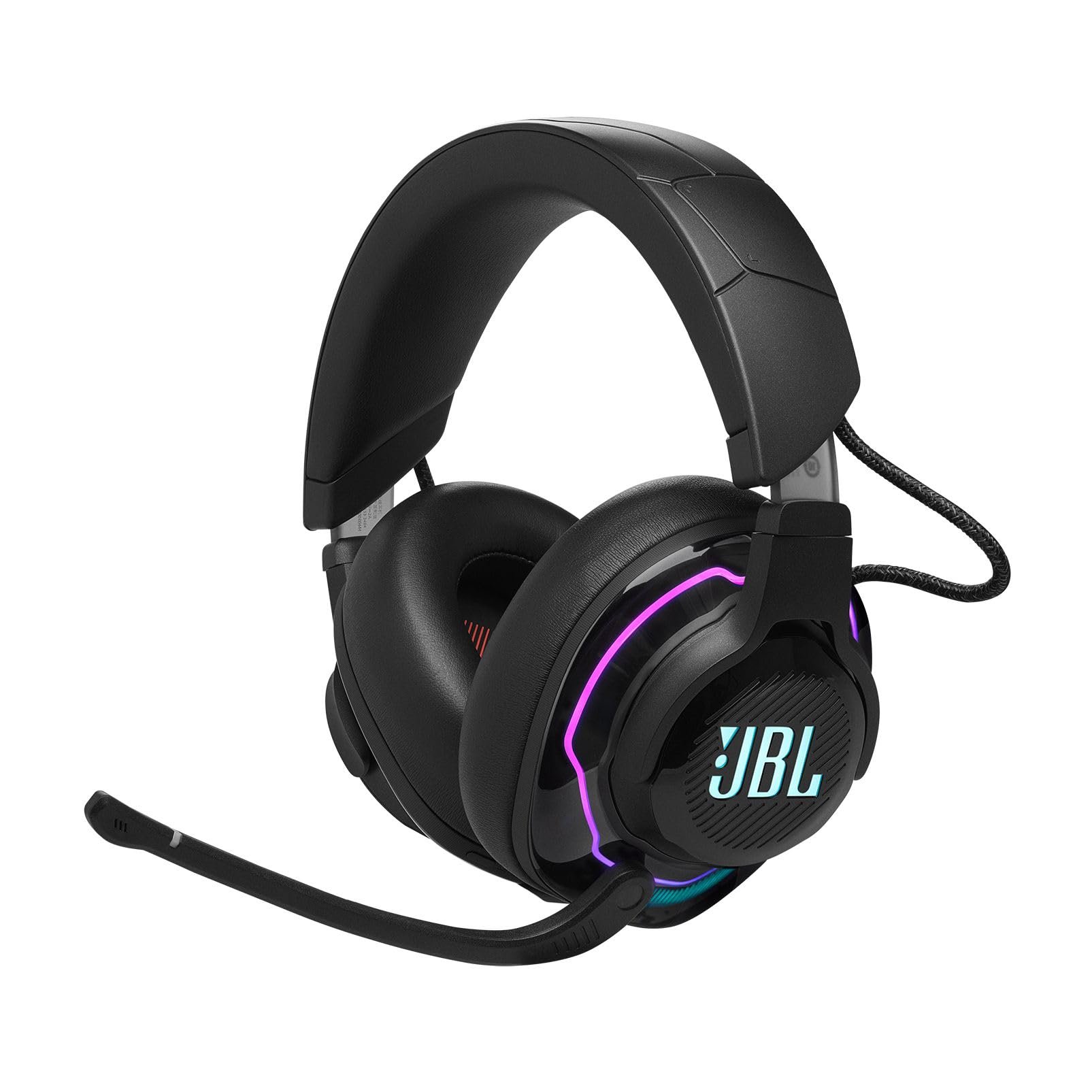 JBL Quantum 910 Wireless Gaming Headset – Schwarz, ein Headset mit Bügelmikrofon zur Audio- und Sprachübertragung beim Gaming.