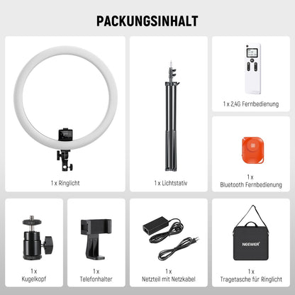 NEEWER Ringlicht SRP18-2,4G 18 Zoll LED, 2,4G Steuerung – Schwarz