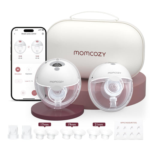 Momcozy M5 Milchpumpe elektrisch, App-Steuerung, Doppelpumpe, Grau – tragbar mit doppelgedichteter Brusthaube