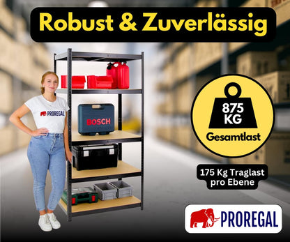 PROREGAL Taurus Schwerlast Steckregal – 875kg, 180x90x60cm, Schwarz