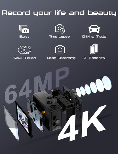 Apexcam M80Air Action Cam 4K/60FPS WiFi mit 64GB Karte und Zubehör