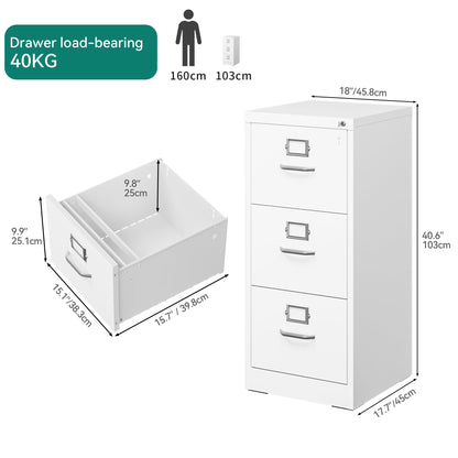 YITAHOME Abschliessbarer Metall Aktenschrank mit 3 Schubladen – Weiss