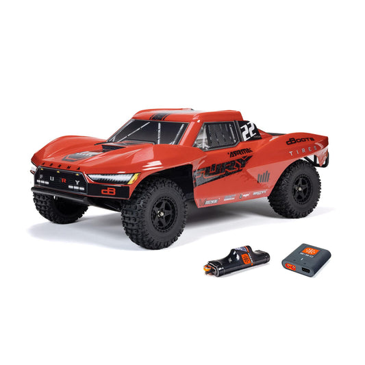 ARRMA Fury MEGA 550 2WD 1/10 RC Short Course Truck Rot. Ein funkferngesteuertes Fahrzeug für Short Course Rennen.