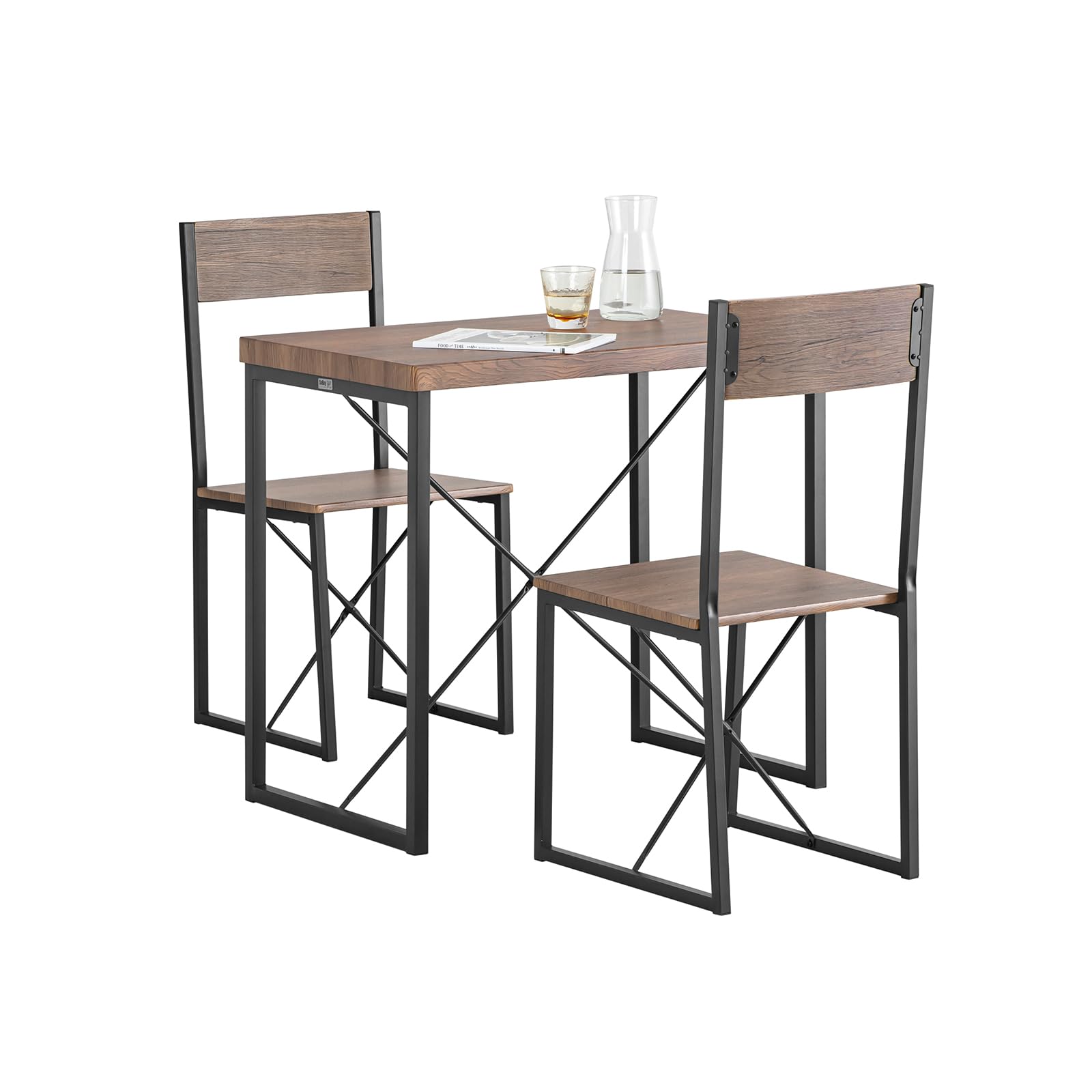 SoBuy OGT19-N Essgruppe, 3-teilig mit Tisch und 2 Hockern in Schwarz/Braun im Industrial-Look. Bietet kompakte Sitzgelegenheit zum Essen und Arbeiten.