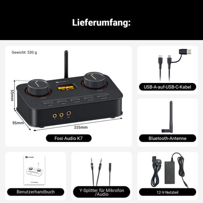 Fosi Audio K7 DAC Kopfhörer Verstärker für PC/Gaming USB-C