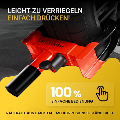 HELDENWERK Parkkralle Radkralle mit Hochsicherheitsschloss, 18-30 cm