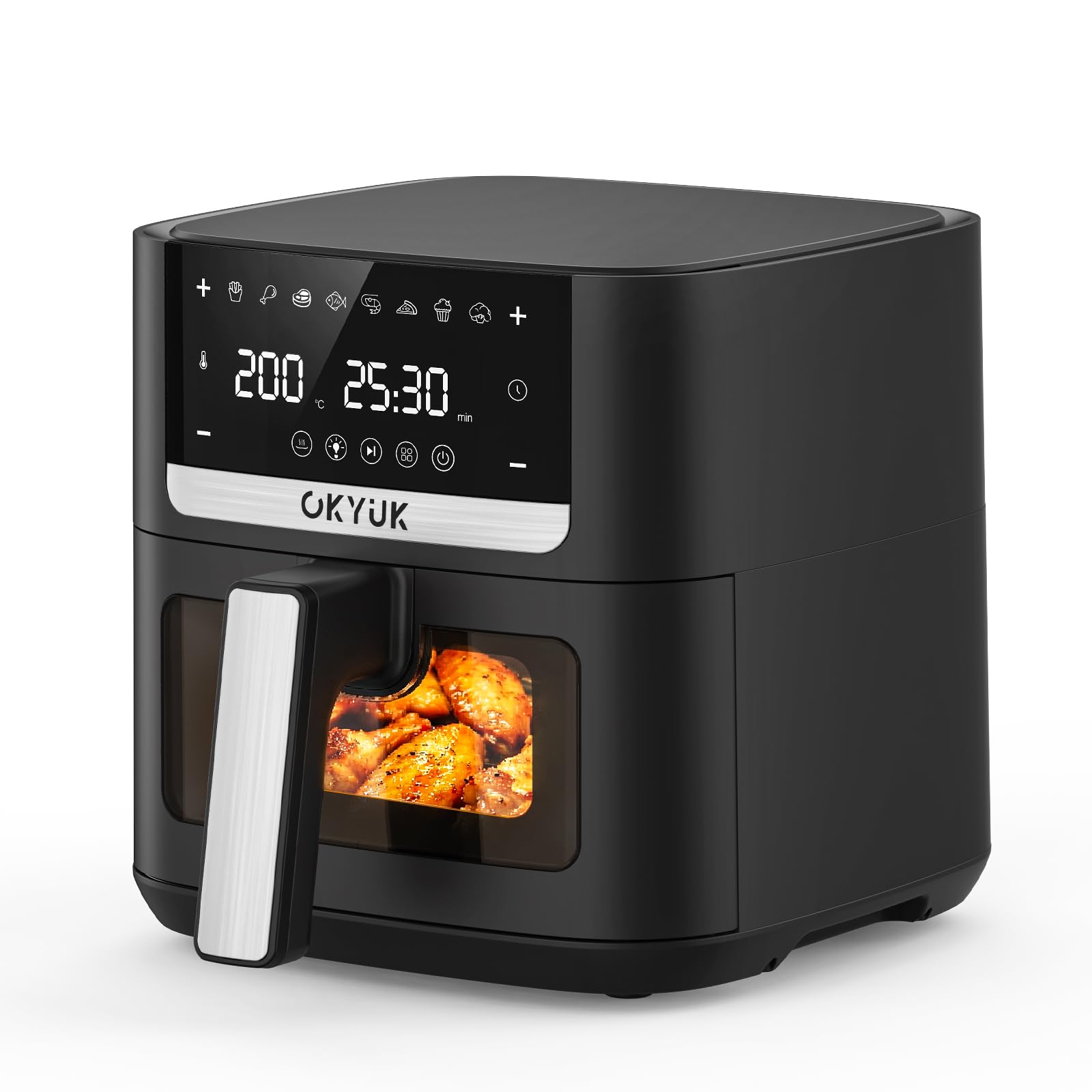OKYUK Heissluftfritteuse RA400DV, 6 L Airfryer, 1200 W, 8 Programme mit LED-Display und Metall-Innenraum