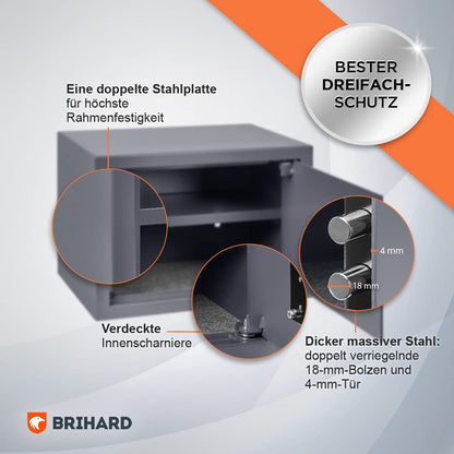 Brihard Familien Safe Tresor – 25x35x25 cm Doppelbartschloss