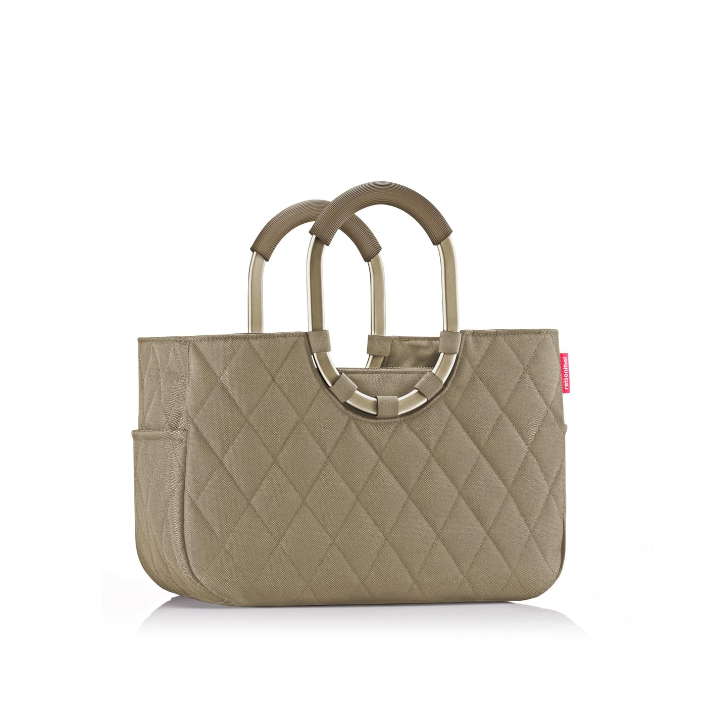reisenthel loopshopper M Frame Rhombus Olive Einkaufstasche aus recyceltem Polyester mit Aluminiumgriff
