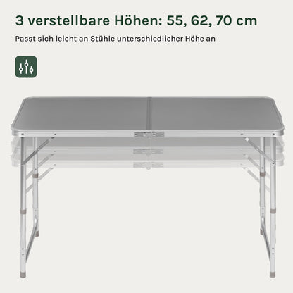 WOLTU Campingtisch Klapptisch 120 x 60 cm, höhenverstellbar, Grau