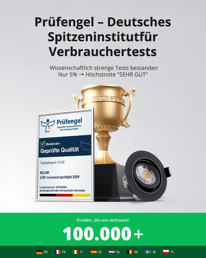 BOJIM LED Einbaustrahler 230V dimmbar IP44, 3 Lichtfarben, 10er Set