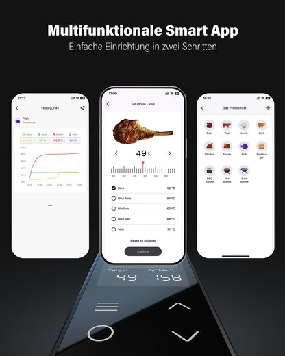 BFOUR BF-70 Grillthermometer mit WLAN & Bluetooth, 6 Sensoren