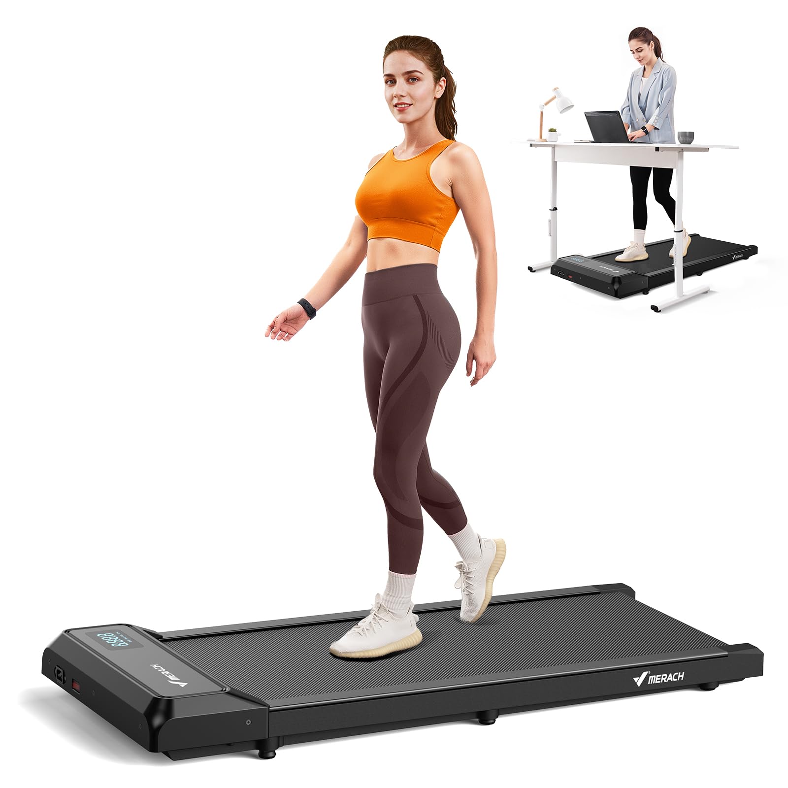 MERACH Walking Pad 3-in-1 Laufband. Flaches, schwarzes Laufband für Geh- und Lauftraining zu Hause oder unter dem Schreibtisch.