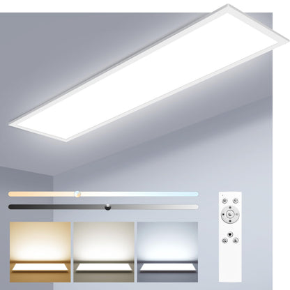 zemty LED Panel Deckenleuchte 80x25 cm, 40W dimmbar mit Fernbedienung, flaches rechteckiges Panel aus mattem Acryl