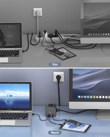 VEFVE CubePulse70 Steckdosenwürfel 70W USB-C 7-in-1 mit 3 m Kabel