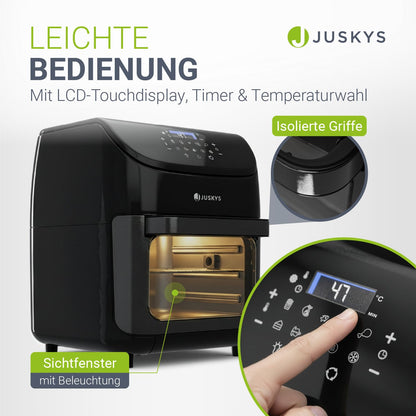 Juskys Heissluftfritteuse 12L Schwarz, Airfryer mit 10 Programmen