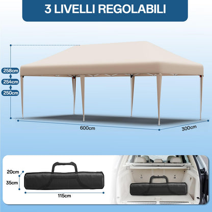 JUMMICO Faltpavillon 3x6m – Beige mit 6 Seitenwänden