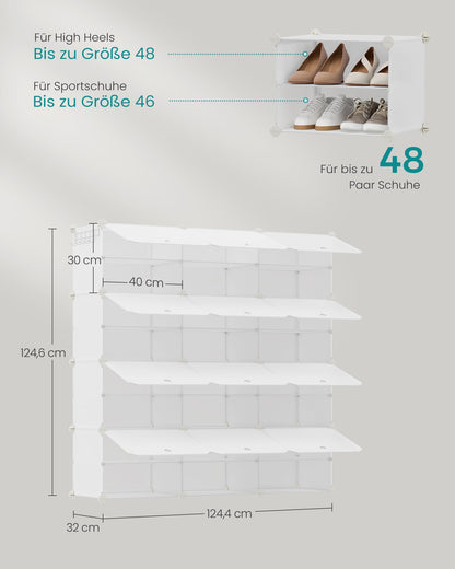 SONGMICS Schuhregal mit 12 Fächern für 48 Paar Schuhe, weiss