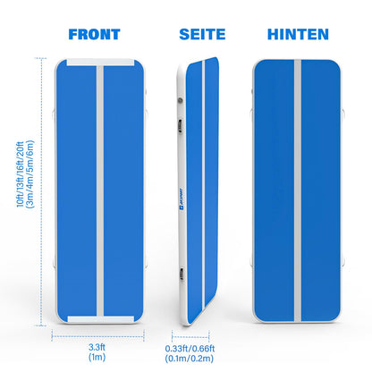 AKSPORT Air Track Gymnastikmatte aufblasbar mit Luftpumpe, blau