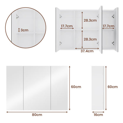 DICTAC Spiegelschrank Badezimmer 80x60cm 3 Türen – Weiss