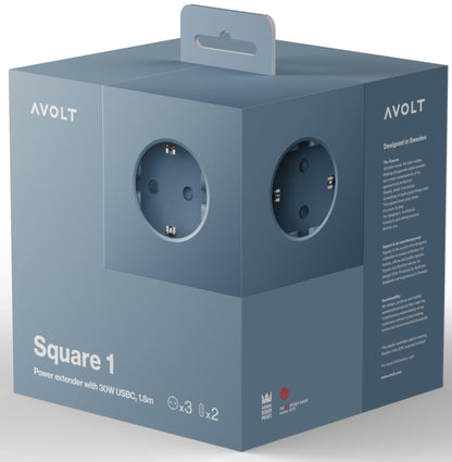 Avolt Square 1 Steckdosenwürfel USB-C Shark Blue 1.8m