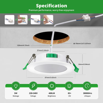 HOMEOW LED Einbaustrahler 20er Set Dimmbar 3-farbig 68mm
