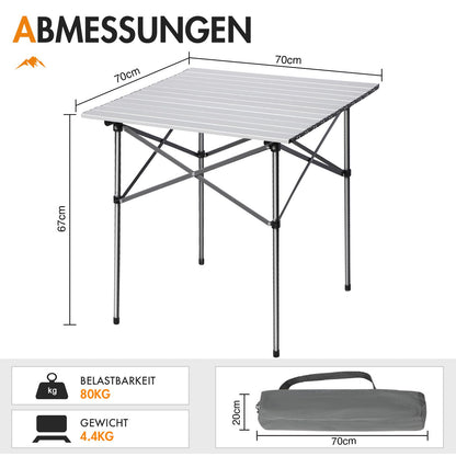 Portal Campingtisch klappbar mit Aluminium-Tischplatte, 70 x 70 cm