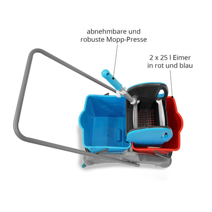Hypafol Reinigungswagen Wischeimer mit Presse - 2x25l Kunststoff