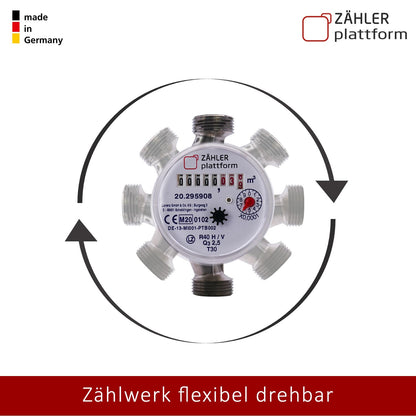 ZÄHLER plattform Wasserzähler Garten geeicht 2026 Wasseruhr MADE IN GERMANY Gartenwasserzähler Zapfhahn Qn 1,5 BL 110 mm 3/4 Zoll