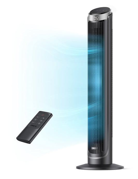 Dreo Cruiser Pro T3 Turmventilator, schwarz. Erzeugt leise, oszillierende Luftzirkulation zur Raumkühlung.