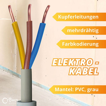 CROWNSTORES NYM-J Kabel 3x1,5mm² 50m Mantelleitung Kupfer 3-adrig