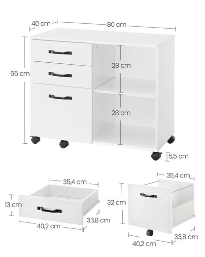 VASAGLE Rollcontainer OFC041W46 – Aktenschrank Weiss Holzmaserung