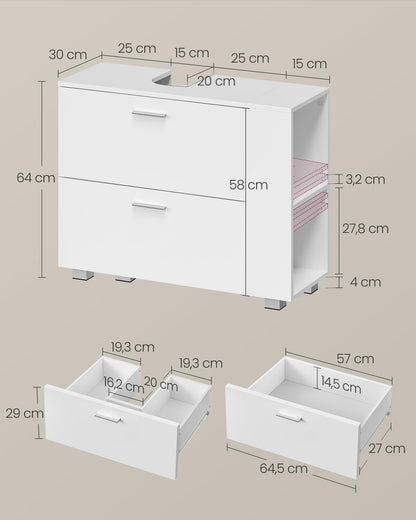 VASAGLE Waschbeckenunterschrank BBK502W01, 2 Schubladen, wolkenweiss