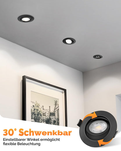 wowatt LED Einbaustrahler 6er Set, 230V, schwenkbar, dimmbar, schwarz
