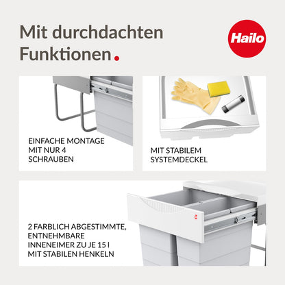 Hailo TR Swing 3644701 Abfalleimer Drehtür Schrank 50.2/30 Grau