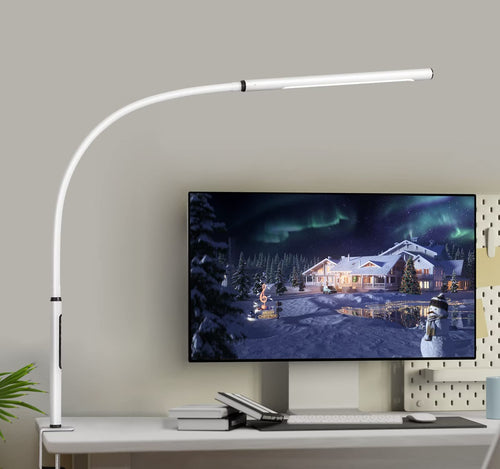 EYOCEAN LED Schreibtischlampe Klemmleuchte mit Schwanenhals, weiss, Metallklemme