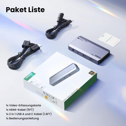 UGREEN Video Capture Card 4K HDMI Aufnahmekarte USB 3.0 mit Loop-Out