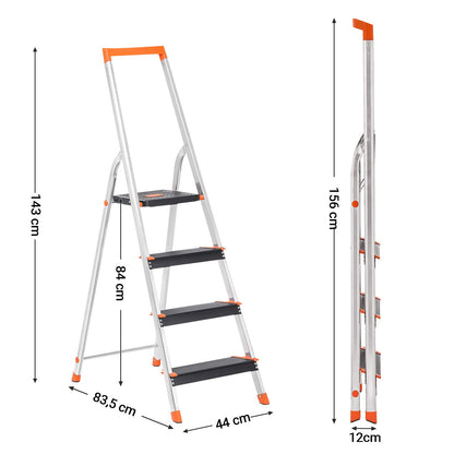 SONGMICS GLT04BK Aluleiter 4 Stufen - Handlauf Schwarz-Orange
