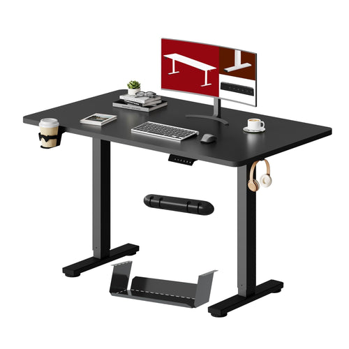 SANODESK Höhenverstellbarer Schreibtisch 110x54 cm - Schwarz. Schwarze, rechteckige Platte, elektrisch höhenverstellbar.