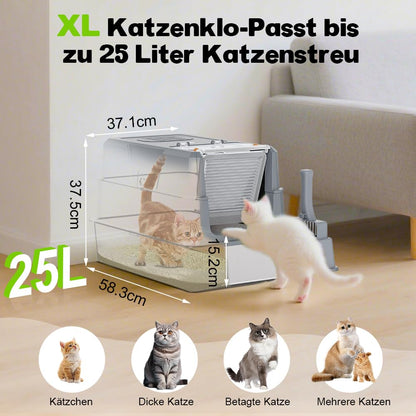 SZEE XL Edelstahl Geschlossene Katzentoilette – Klappdeckel Dunkelgrau