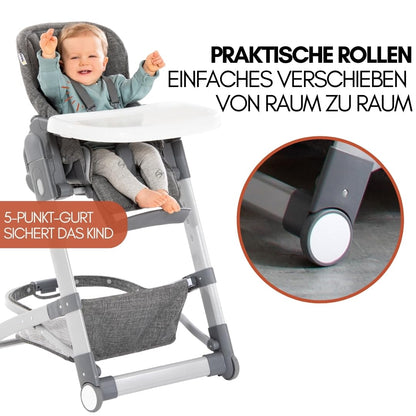 hauck Grow Up Baby Hochstuhl mit Liegefunktion - Grau Melange