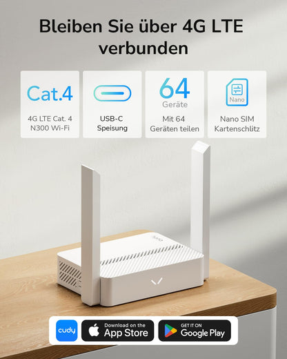 Cudy LT300 4G LTE WLAN-Router 300 Mbit/s mit 2x2 MIMO und VPN
