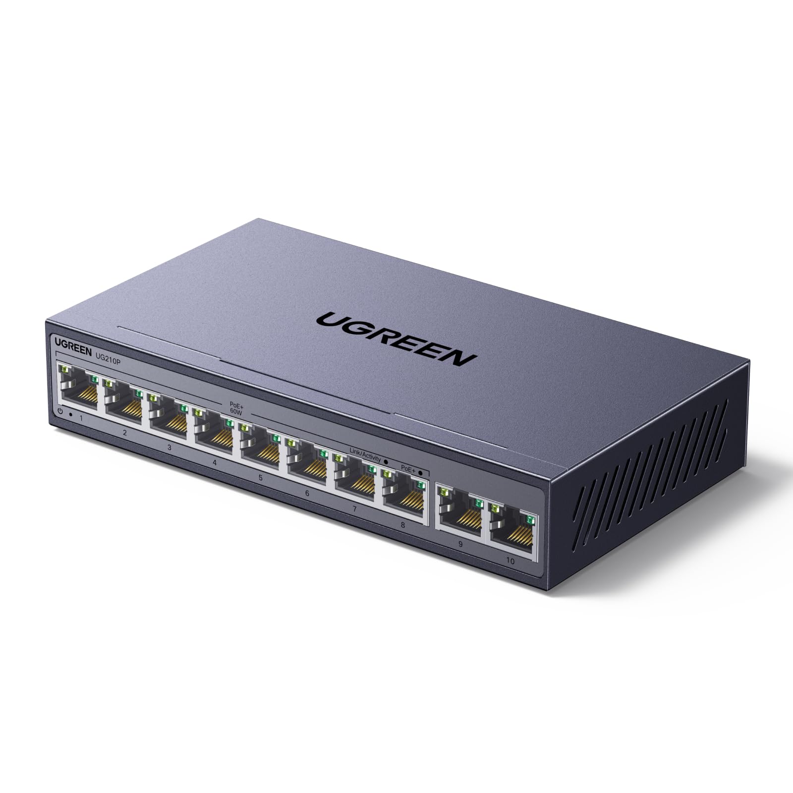 UGREEN 10-Port Gigabit PoE Switch, 8 PoE-Ports, 60W, Metallgehäuse