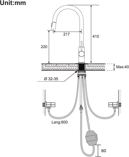 Lonheo Küchenarmatur ausziehbar mit Brause Edelstahl Hochdruck