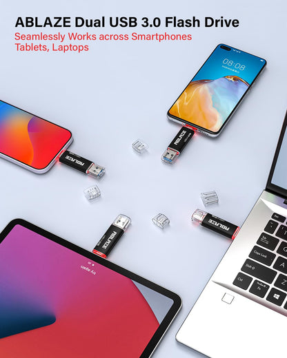 ABLAZE USB-C Stick 32 GB 5er-Pack, 2-in-1 USB 3.0 OTG Speicherstick