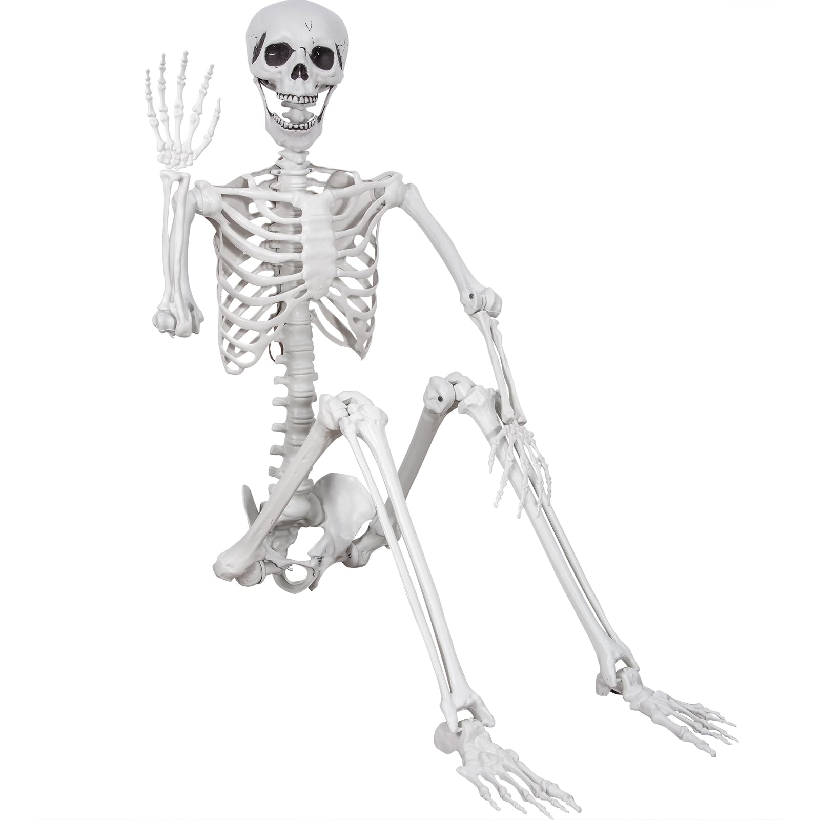 HorrorHaus 180cm Posierbares Ganzkörper Skelett – Halloween Deko 180-1P. Weißes, menschliches Knochengerüst zur flexiblen Gestaltung der Halloween-Dekoration.