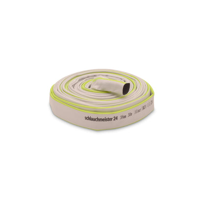 Ø 1 1/2 Zoll - 38 mm, 30 m Flachschlauch | Bauschlauch | Industrieschlauch | Synthetischer Gummi, Weiß mit Grün, 10 Bar, -20°C bis +60°